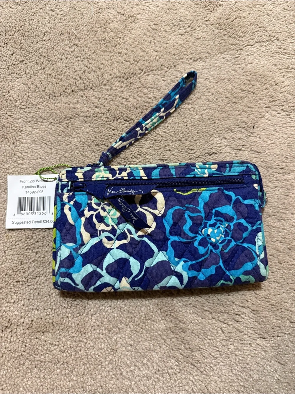 Vera Bradley Blue Floral Quilted Wristlet with Wrist Strap
